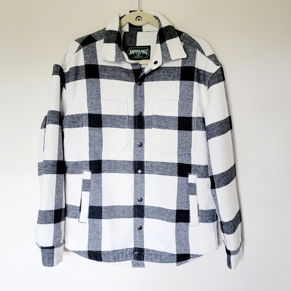 AE Oversized Plaid Shacket Black & White - Picture 1 of 6